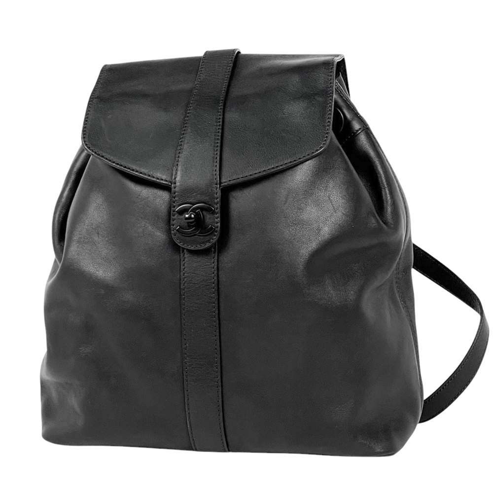 Chanel CHANEL Backpack Coco Mark Leather Black Women's